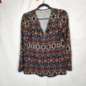 Rafaella Womens Sweater Blouse 1/4 Zip Top Long‎ Sleeve Boho Aztec Size Medium